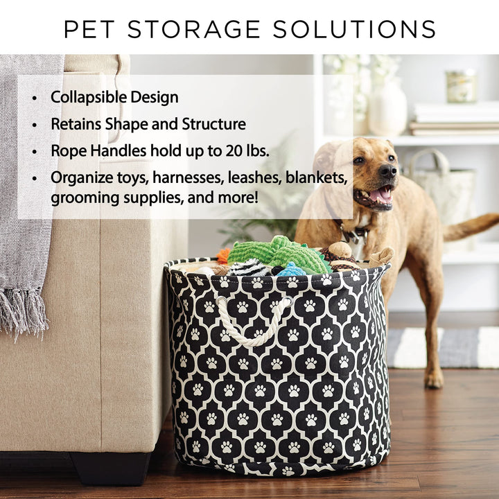 Bone Dry Pet Storage Collection Lattice Paw Print, Small Round, Black