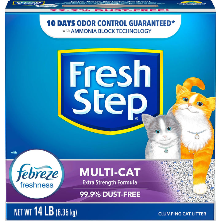 Fresh Step Clumping Cat Litter Multi-Cat Extra Strength Formula With Febreze Freshness, Multi Cat Litter With Ammonia Block Technology, 14 lb. Box