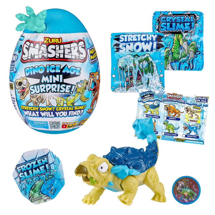 ZURU Smashers Dino Ice Age Ankylosaurus: Mini Surprise Egg with Slime, Dinosaur Toy, Collectibles, and Smashable Egg for Kids