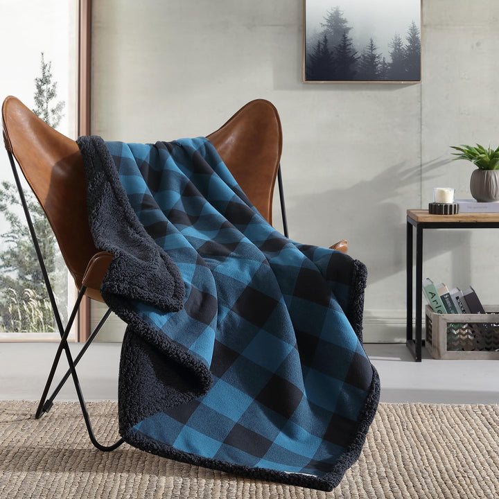 Eddie Bauer - Throw Blanket, Super Soft Reversible Sherpa Flannel Bedding, Ideal Christmas & White Elephant Gifts, Cozy Plaid Throw Blankets for Couch (Cabin Plaid Grey, Throw) Grey/Black