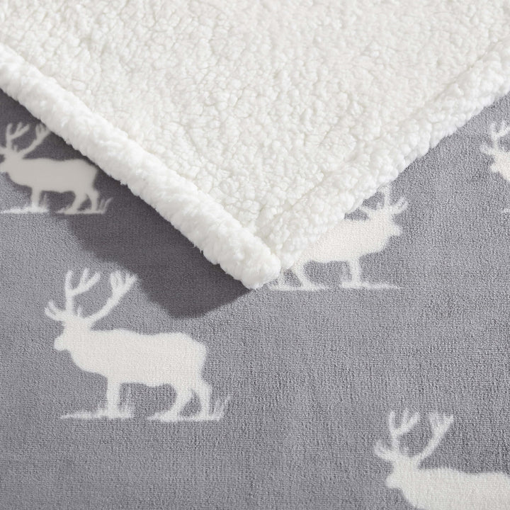 Eddie Bauer - Throw Blanket, Super Soft Reversible Sherpa Fleece Bedding, Ideal Christmas & White Elephant Gifts, Cozy Plaid Throw Blankets for Couch (Elk Stance Grey, Throw) Elk Stance Grey/White Animal