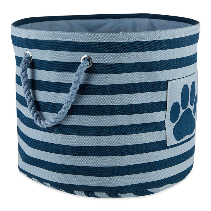 Bone Dry 5743 Pet Storage Collection Striped Paw Patch Bin, Medium Round, Dark Navy