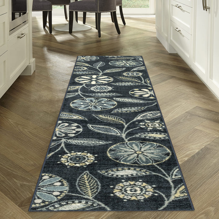 Maples Rugs Reggie Floral Runner Rug Non Skid Hallway Entry Carpet [Made in USA], Persian Blue, 2' x 10'