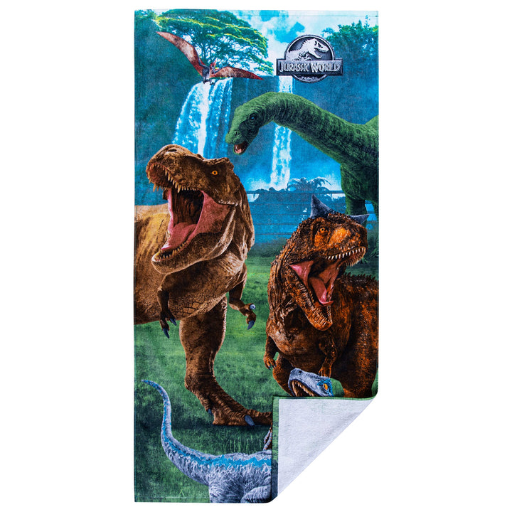 Jurassic World Dominion Blue Velociraptor and Rexy T-Rex Super Soft Cotton Bath/Pool/Beach Towel, 58 Inches x 28 Inches, By Franco Kids 58 in x 28 in Jurassic World Dominion