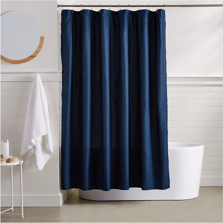 Basics Waffle Weave Shower Curtain, 72" x 72", Navy Blue Waffle Texture