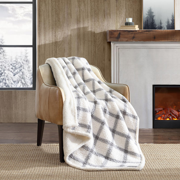 Eddie Bauer - Throw Blanket, Super Soft Reversible Sherpa Fleece Bedding, Ideal Christmas & White Elephant Gifts, Cozy Plaid Throw Blankets for Couch (Elk Stance Grey, Throw) Elk Stance Grey/White Animal