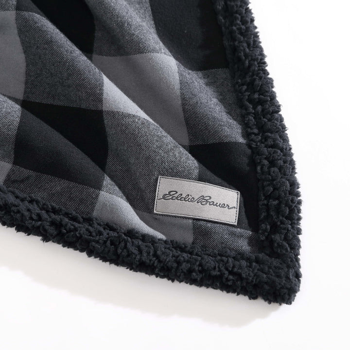 Eddie Bauer - Throw Blanket, Super Soft Reversible Sherpa Flannel Bedding, Ideal Christmas & White Elephant Gifts, Cozy Plaid Throw Blankets for Couch (Cabin Plaid Grey, Throw) Grey/Black