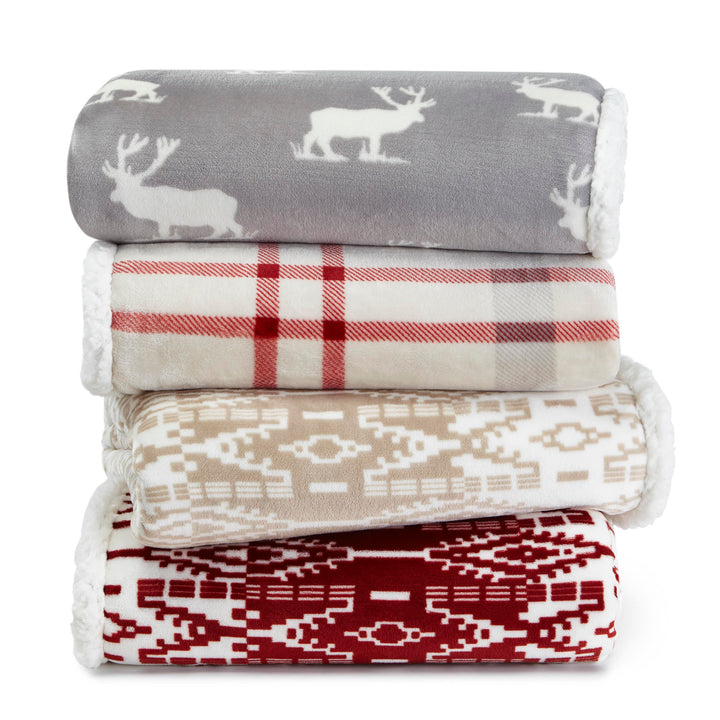 Eddie Bauer - Throw Blanket, Super Soft Reversible Sherpa Fleece Bedding, Ideal Christmas & White Elephant Gifts, Cozy Plaid Throw Blankets for Couch (Elk Stance Grey, Throw) Elk Stance Grey/White Animal