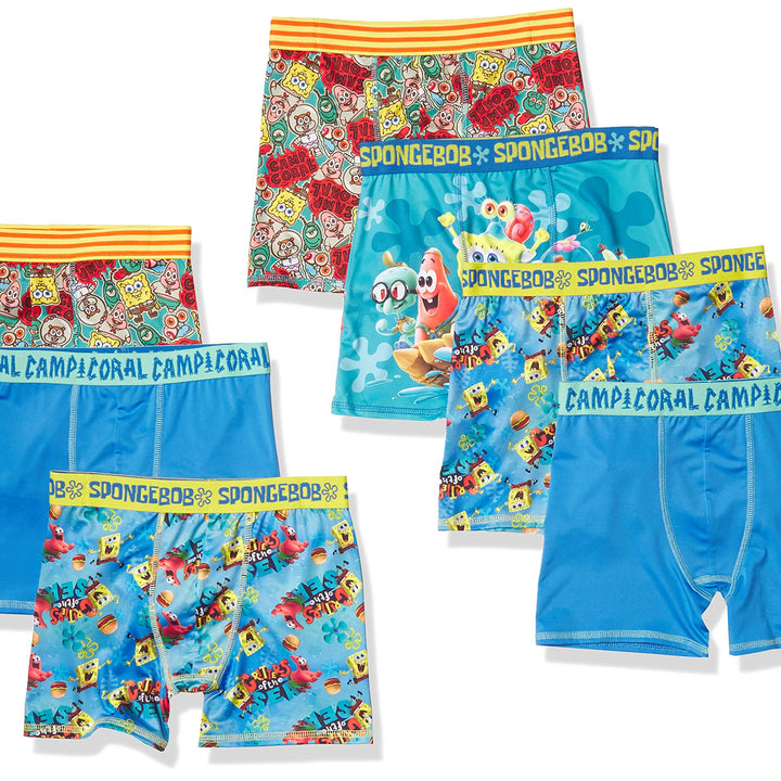 SpongeBob SquarePants Boys'  Exclusive Underwear Multipacks with Patrick, Squidward and More in Sizes 4, 6, 8, 10 & 12 7-pack Athletic Boxer Brief_classic