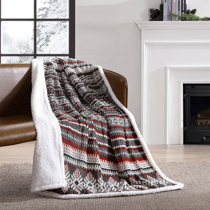 Eddie Bauer - Throw Blanket, Super Soft Reversible Sherpa Fleece Bedding, Ideal Christmas & White Elephant Gifts, Cozy Plaid Throw Blankets for Couch (Elk Stance Grey, Throw) Elk Stance Grey/White Animal