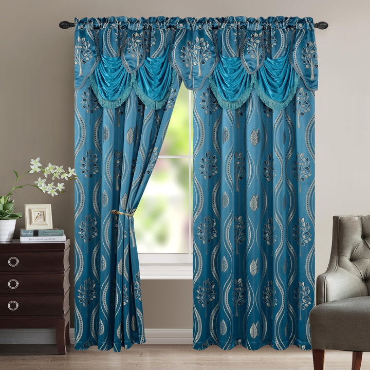 Elegant Comfort Luxurious Beautiful Curtain Panel Set with Attached Valance and Backing 54" X 84 inch (Set of 2), Navy Blue 54"W x 84"L (Pack of 2)