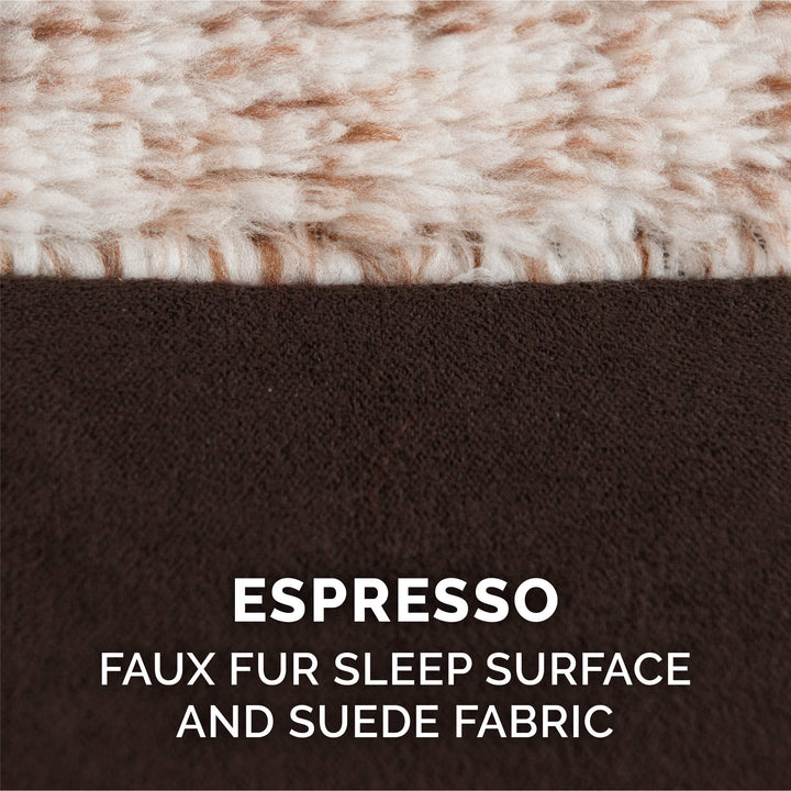 Furhaven Replacement Dog Bed Cover Two-Tone Faux Fur & Suede L Shaped Chaise, Machine Washable - Espresso, Medium Cover Only 30.0"L x 20.0"W x 0.3"Th (Two-Tone Faux Fur & Suede) Espresso