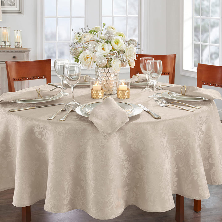 Elrene Home Fashions Caiden Elegance Damask Fabric Tablecloth, 90" Round, Taupe Tablecloth (1)