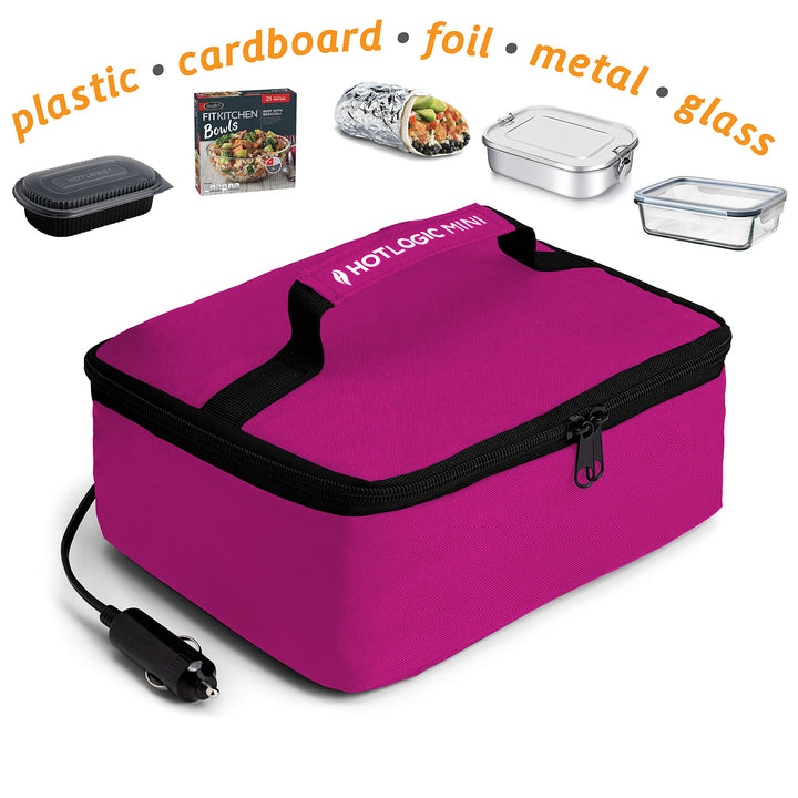 HOTLOGIC Mini Portable Electric Lunch Box Food Heater - Innovative Food Warmer and Heated Lunch Box for Adults Car/Home - Easily Cook, Reheat, and Keep Your Food Warm - Pink (12V)