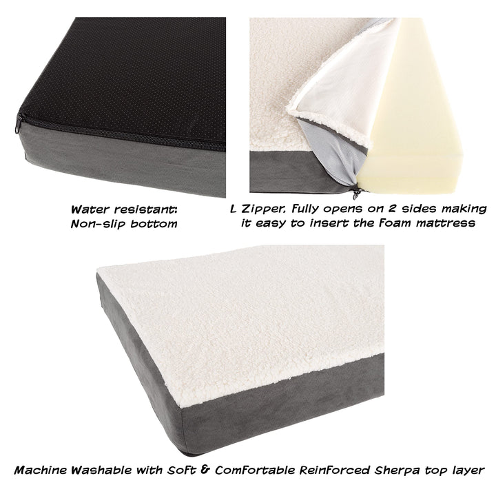 PETMAKER Dog Bed Replacement Cover ? Pet Duvet with Sherpa Top, Non-Slip Bottom, Gray Micro Suede -Dog Bed Washable Removable Cover (Medium) 32.5"L x 23.0"W x 0.3"Th