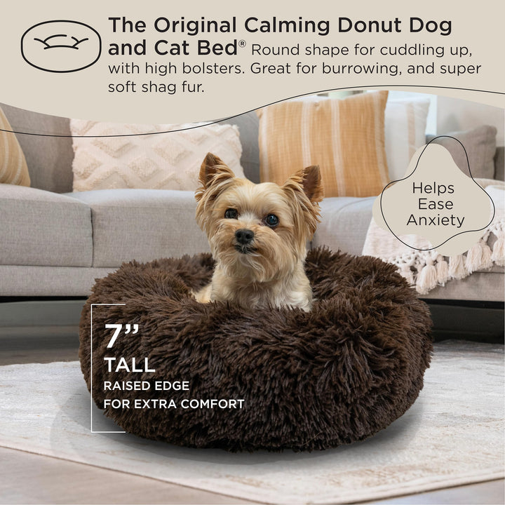 Best Friends by Sheri The Original Calming Donut Cat and Dog Bed in Shag Fur Shag Dark Brown, Extra Small 18" 18.0"L x 18.0"W x 7.0"Th Bed Only