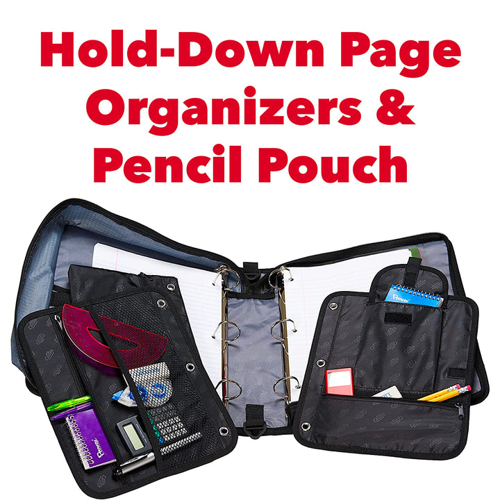 Case-it The Dual 2-in-1 Zipper Binder - Two 1.5 Inch D-Rings - Includes Pencil Pouch - Multiple Pockets - 600 Sheet Capacity - Comes with Shoulder Strap - Jet Black Dual-101 Single