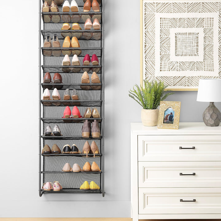 Whitmor 36 Pair Over-The-Door Rack-Gunmetal Gray Shoe Organizer Shoe Rack Gunmetal