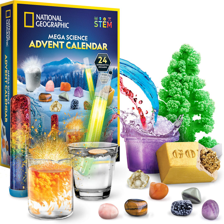 NATIONAL GEOGRAPHIC Science Kit & Rock Collection Advent Calendar 2024 – Jumbo Advent Calendar with 24 Days of Science Experiments, Gemstones & More for Kids, STEM Projects for Kids Ages 8-12 Science Advent