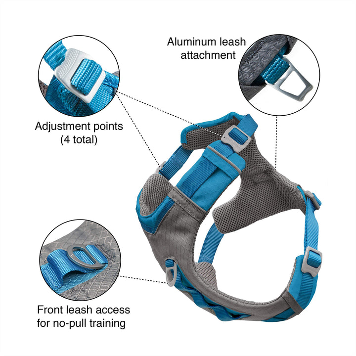 Kurgo K01936 Dog Harness for Large, Medium, & Small Active Dogs, Pet Hiking Harness for Running & Walking, Everyday Harnesses for Pets, Reflective, Journey Air, Blue/Grey 2018, X-Large