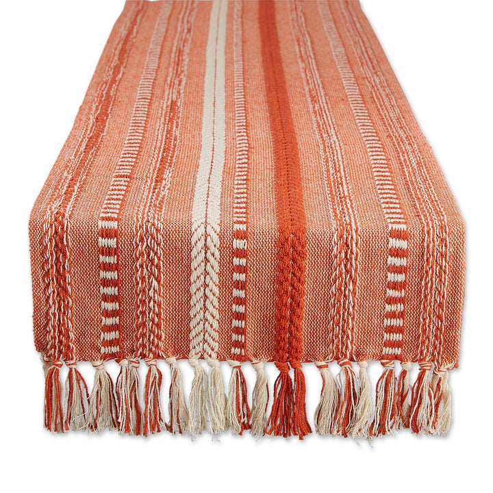 DII Farmhouse Braided Stripe Table Runner Collection, 15x108 (15x113, Fringe Included), Vintage Red