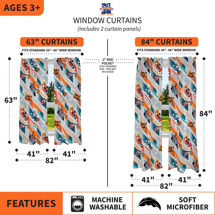 Franco Kids Room Window Curtains Drapes Set, 82 in x 63 in, Space Jam 2 A New Legacy