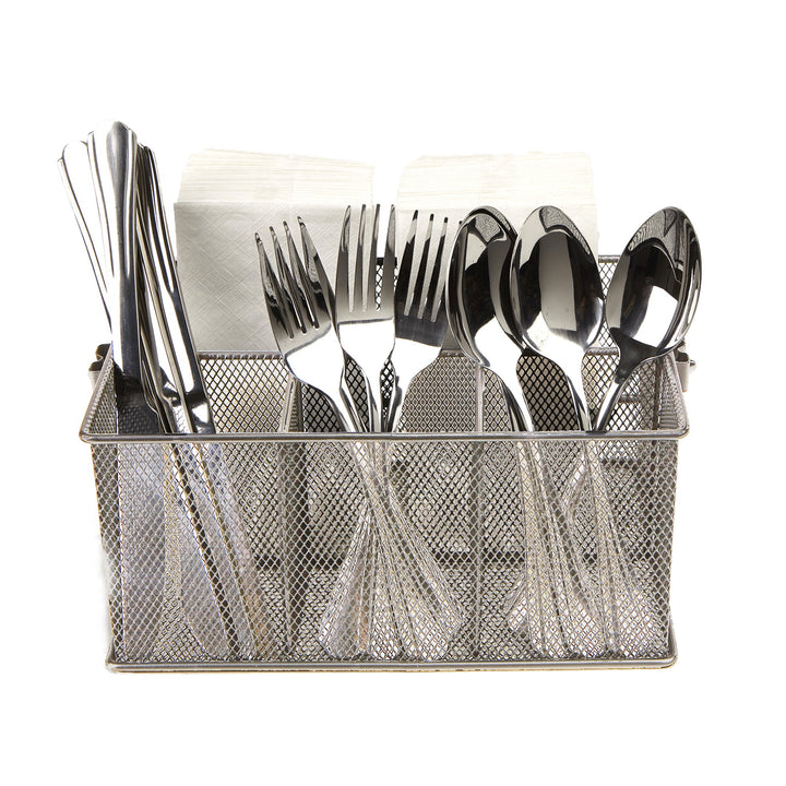 Mind Reader Utensil Holder, Silverware Organizer, Caddy, Cutlery Holder, Kitchen, Metal Mesh, 10"L x 7"W x 4.75"H, Silver Silver Mesh Single