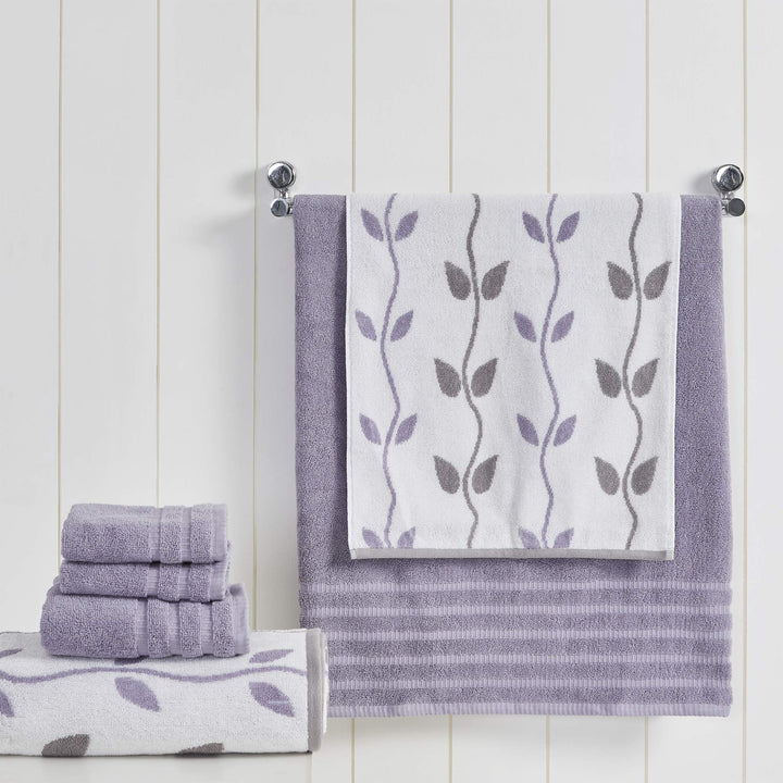 Modern Threads Amrapur Overseas 6-Piece Yarn Dyed Organic Vines Jacquard/Solid Ultra Soft 500GSM 100% Combed Cotton Towel Set [Grey Lavender] Labender