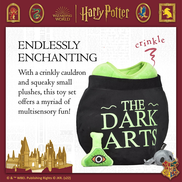 Harry Potter 10" Dark Arts Potion Burrow Toy Dog Toy Dark Arts Cauldron with Plush Removable Parts Dark Arts Cauldron, Potion, and Spider Toys for Dogs 10 inch