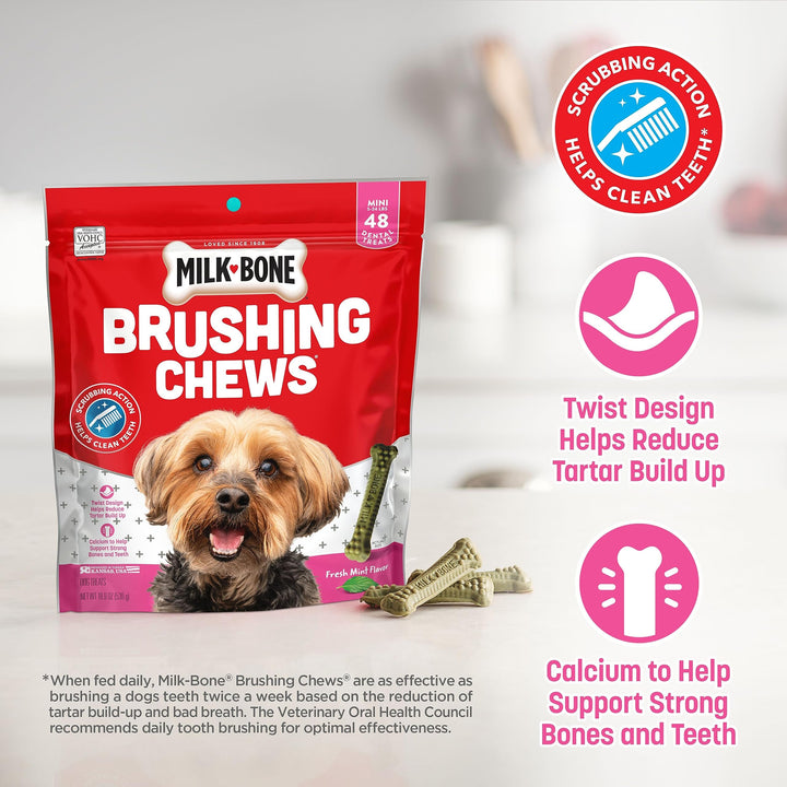 Milk-Bone Fresh Breath Brushing Chews, 48 Mini Daily Dental Dog Treats