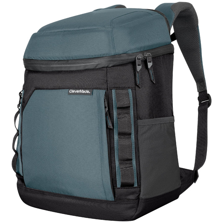 CleverMade Pacifica Backpack Coolers Insulated Leak Proof, Dusty Teal/Midnight - 24 Can Insulated Cooler Bag, Picnic and Beach Backpack Lunch Box - Cooler Backpack Made from Recycled Materials