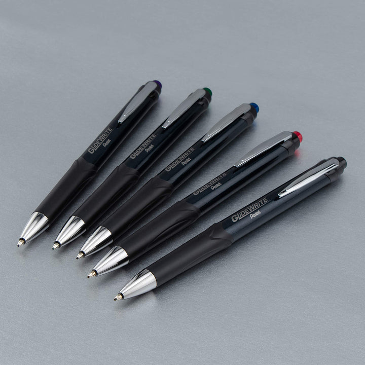 Pentel Glidewrite Signature Ballpoint Pen, (1.0mm) Medium, Black Barrel, Blue Ink, 3-pk (BX930ABP3C)