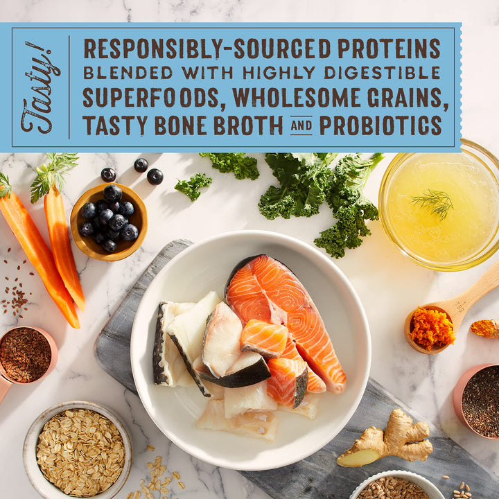 Stella & Chewy's SuperBlends Raw Blend Wholesome Grains Wild-Caught Whitefish & Salmon Recipe with Superfoods, 3.25 lb. Bag 3.25 Pound (Pack of 1)