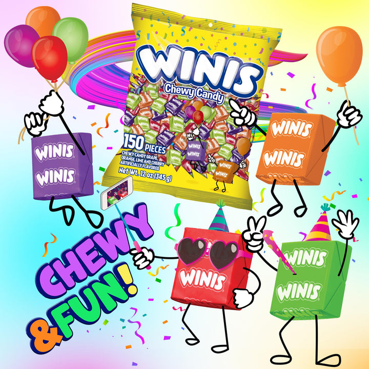 Chewy Candy Winis Original Variety Bag - Taffy Candy 150 individually wrapped pieces- Sharing Size 12 Oz Bag Assorted Halloween Candy Mix 150 pcs