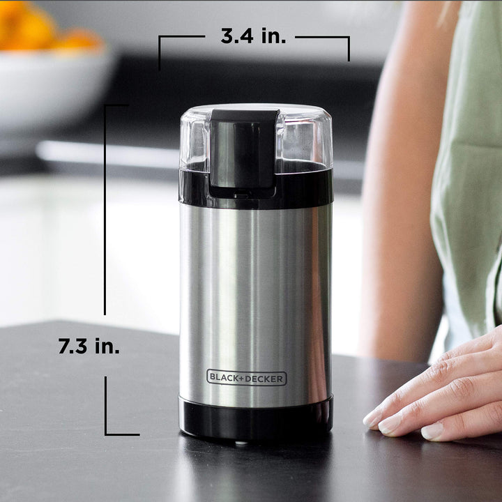 BLACK+DECKER One Touch Coffee Grinder, 2/3 Cup Coffee Bean Capacity, Spice Grinder, One Touch Push-Button Control -150 Watts -Stainless Steel Blades