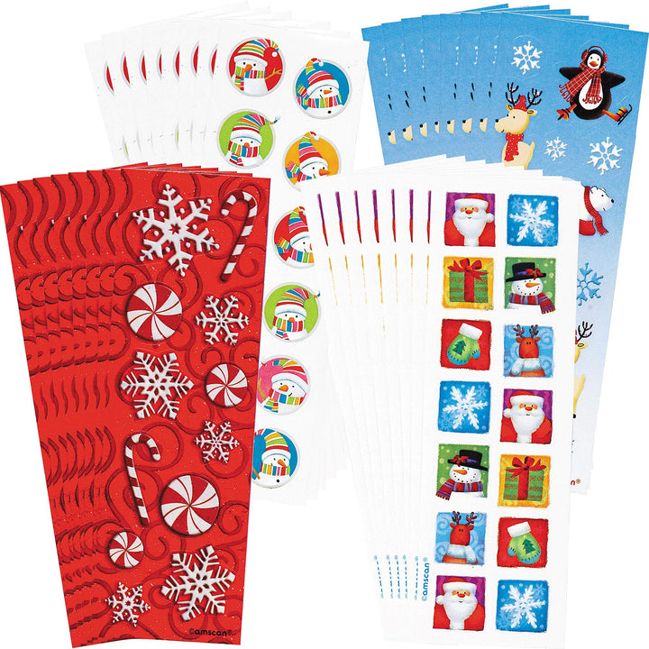 Amscan Christmas-Themed Sticker Strips, Mega Value Pack, 36 Ct. | Party Favor