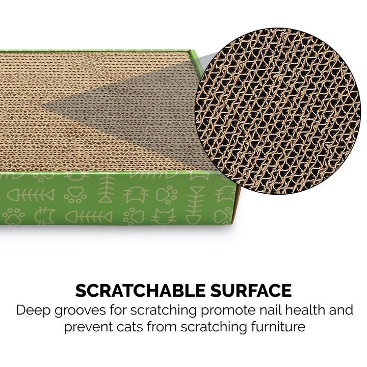 Furhaven Scratching Board w/ Catnip for Indoor Cats, Reversible - Classic Corrugated Cat Scratcher Pad - Green, Standard