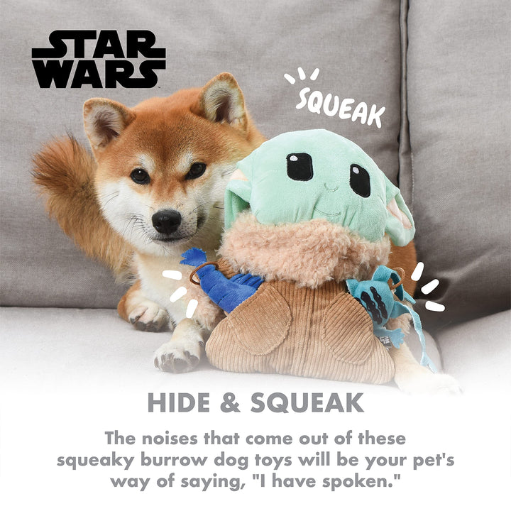 Star Wars Baby Yoda The Mandalorian The Child Burrow Dog Toy | Small Plush Toys Fabric Plush Dog Toy, Squeaky Plush Toys for Small Dogs, Hide and Seek Dog Toy,Multi,9 Inch,FF15144 9 Inch