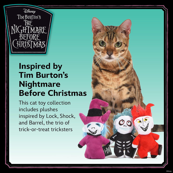 Disney for Pets Tim Burton's Nightmare Before Christmas: Trick-or-Treaters Shock, Barrel, Lock Plush Catnip w/Crinkle Cat Toy- 3PK | Halloween Cat Toys 3.5 Inch - 3 Pack Shock, Barrel, & Lock Plush Catnip