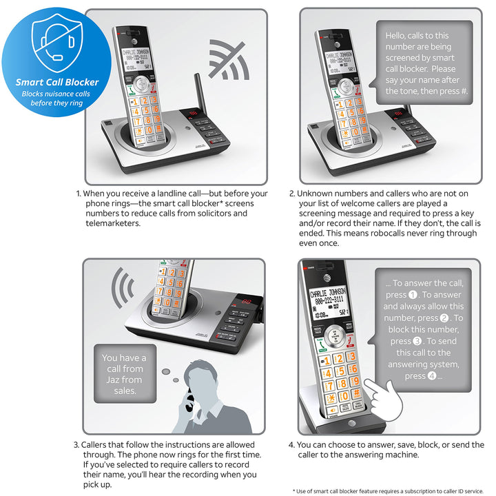 AT&T CL82207 DECT 6.0 2-Handset Cordless Phone for Home with Answering Machine, Call Blocking, Caller ID Announcer, Intercom and Unsurpassed Range, Silver 2 Handsets