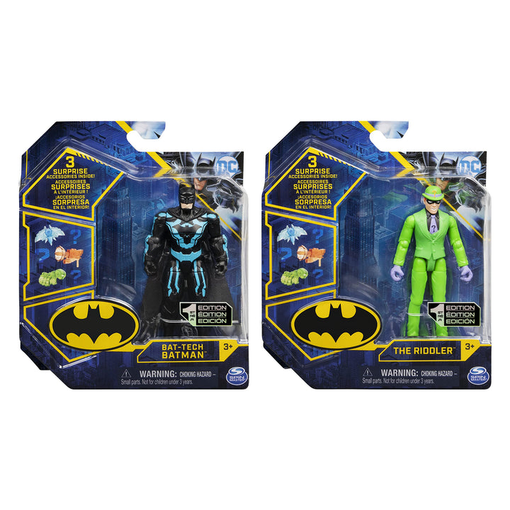 DC Comics Batman 4-inch Batman and The Riddler Action Figures with 6 Mystery Accessories, Kids Toys for Boys Aged 3 and up Batman & Riddler