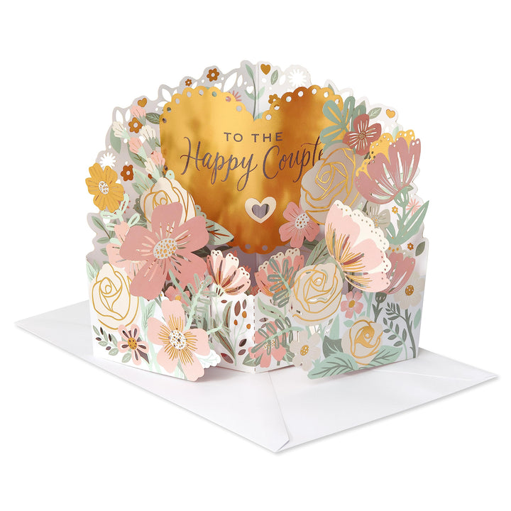 American Greetings Pop Up Wedding Card (A Wonderful Life) Diamond Base Florals w Heart