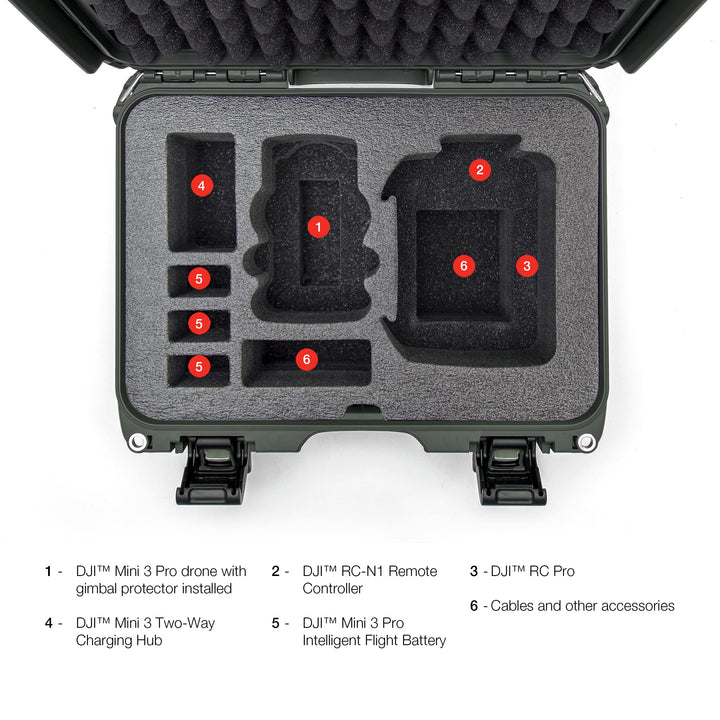 Nanuk 915 Waterproof Hard Case with Custom Insert for DJI Mini 3 or Mini 3 PRO, Fly More Package and RC-N1 or RC Remote - Olive Mini 3 Pro Fly More