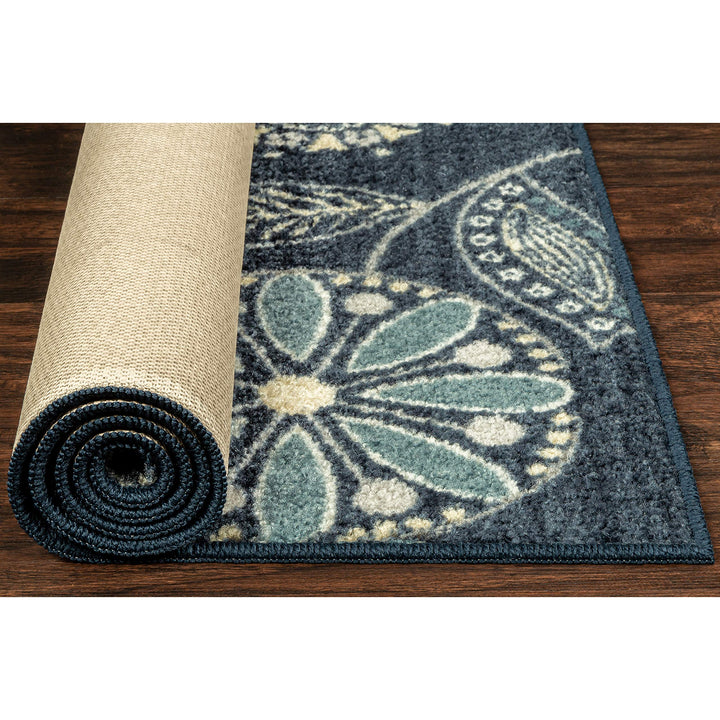 Maples Rugs Reggie Floral Runner Rug Non Skid Hallway Entry Carpet [Made in USA], Persian Blue, 2' x 10'