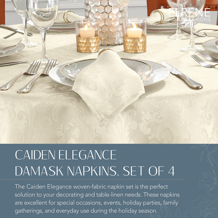 Elrene Home Fashions Caiden Elegance Damask Fabric Napkins (Set of 4), 17" x 17", Ivory 4 Count Napkins (Set of 4) 17" x 17"