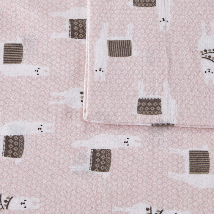 Intelligent Design Cozy Soft 100% Cotton Flannel Print Animals Stars Cute Warm, Ultra Soft Cold Weather Sheet Set Bedding, Queen, Pink Llamas 4 Piece