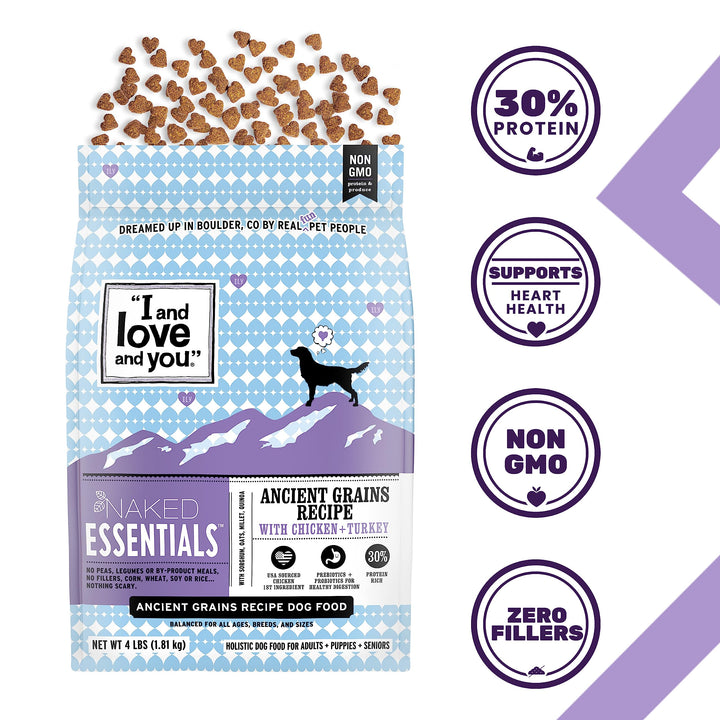 I and love and you Naked Essentials Dry Dog Food for Puppies - Chicken + Lentils - High Protein, Real Meat, No Fillers, Prebiotics + Probiotics, 4lb Bag 4 Pound (Pack of 1)