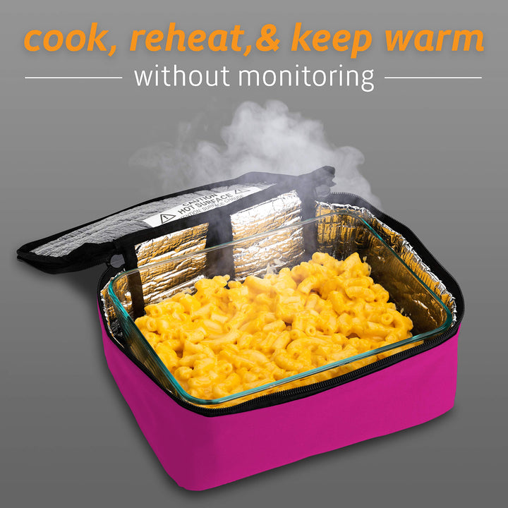 HOTLOGIC Mini Portable Electric Lunch Box Food Heater - Innovative Food Warmer and Heated Lunch Box for Adults Car/Home - Easily Cook, Reheat, and Keep Your Food Warm - Pink (12V)