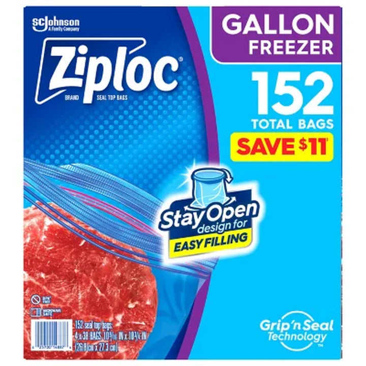 Ziploc Gallon Freezer Bags with New Stay Open Design, 152 Ct.