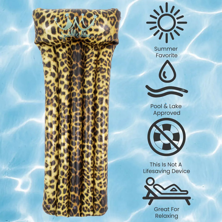 Pool Central 66.5" Inflatable Leopard Print Pool Mattress Float with Built in Pillow